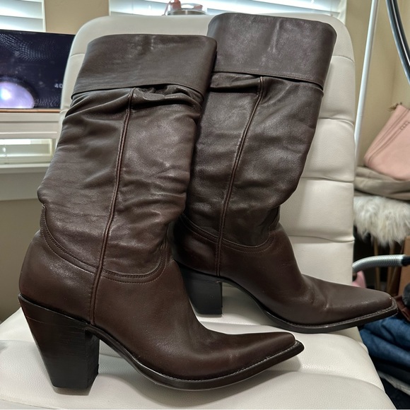 Old Gringo Knee High Snip Toe Heeled Cowgirl Boots Chocolate Brown 8 - Picture 2 of 5